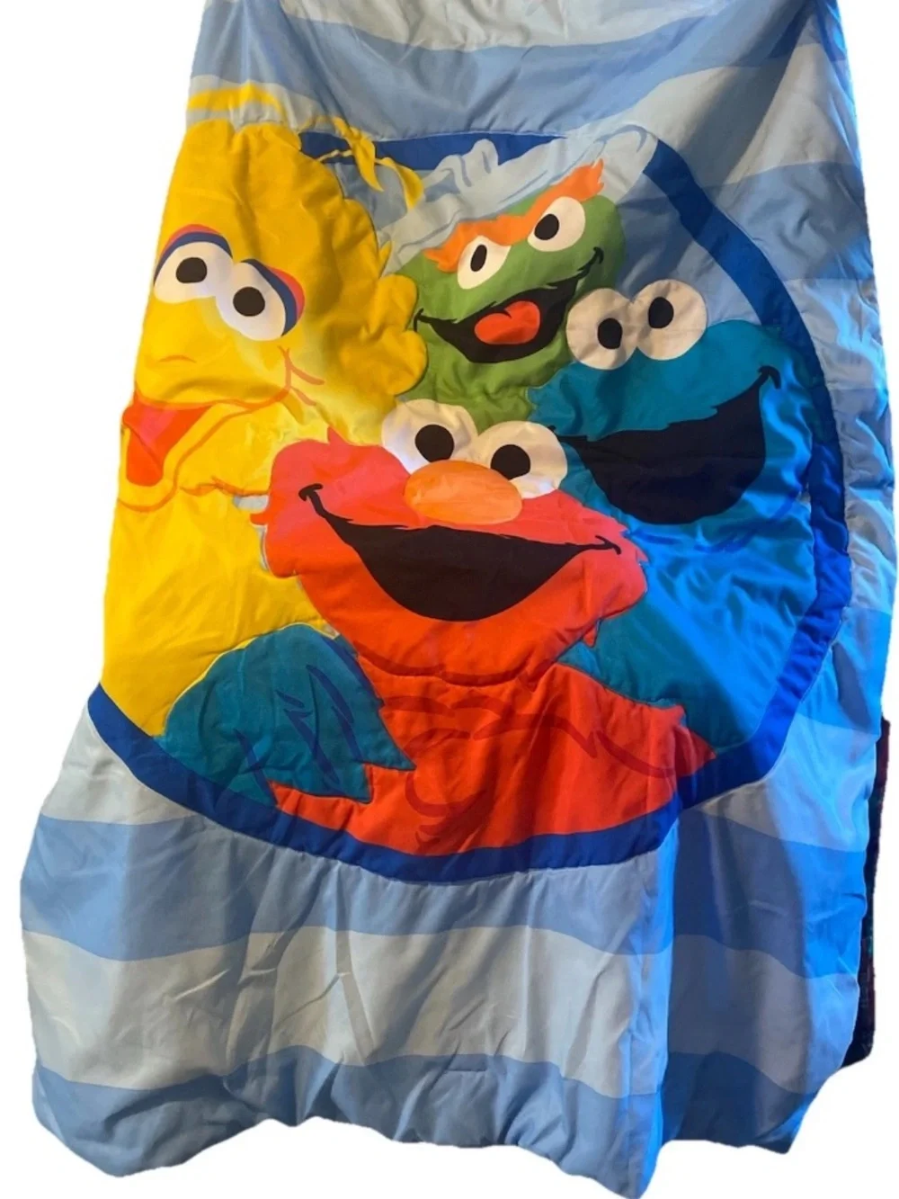 Sesame Street Elmo Cookie Monster Big Bird Oscar Blue Striped Comforter 42x57